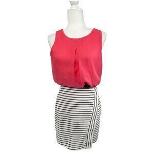 Speechless Coral, Black and White Striped Pencil Skirt Dress